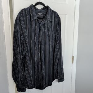 George Men's Black and White Striped Button-Down Shirt